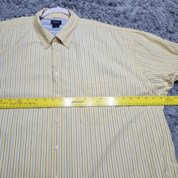 Izod Mens Shirt Size 3X Yellow Blue Stripes Button Down Up Cotton Adult Dress‎ - Picture 7 of 10